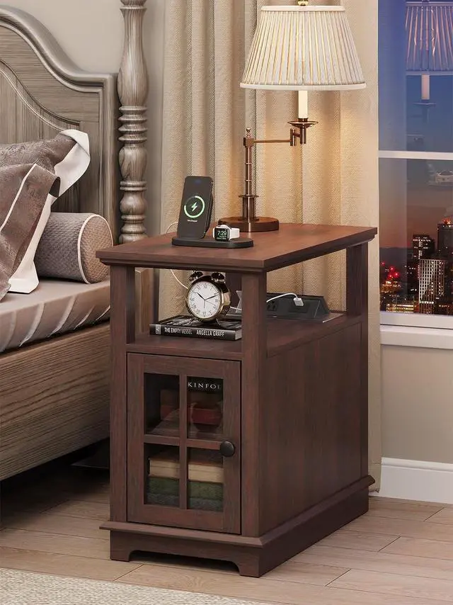 Alt view image 2 of 6 - HIFYOBRO Narrow End Table with Charging Station, Flip Top Design, Type-C & USB Ports & Outlets, Adjustable Shelf for Storage in Living Room, Bedroom, Home Office