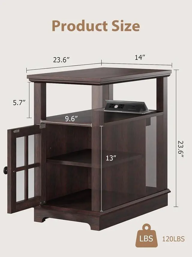 Alt view image 3 of 6 - HIFYOBRO Narrow End Table with Charging Station, Flip Top Design, Type-C & USB Ports & Outlets, Adjustable Shelf for Storage in Living Room, Bedroom, Home Office