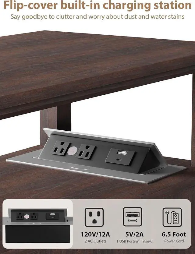Alt view image 4 of 6 - HIFYOBRO Narrow End Table with Charging Station, Flip Top Design, Type-C & USB Ports & Outlets, Adjustable Shelf for Storage in Living Room, Bedroom, Home Office