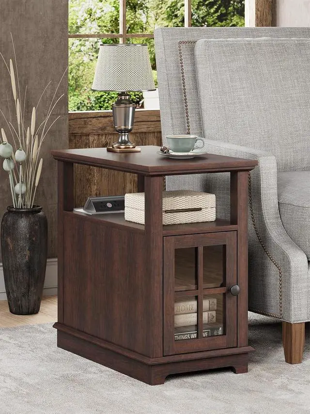 Alt view image 6 of 6 - HIFYOBRO Narrow End Table with Charging Station, Flip Top Design, Type-C & USB Ports & Outlets, Adjustable Shelf for Storage in Living Room, Bedroom, Home Office