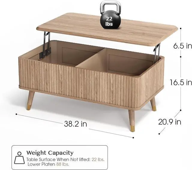 Alt view image 2 of 7 - JOINICE 38" Lift Top Coffee Table with Storage for Living Room,Oak