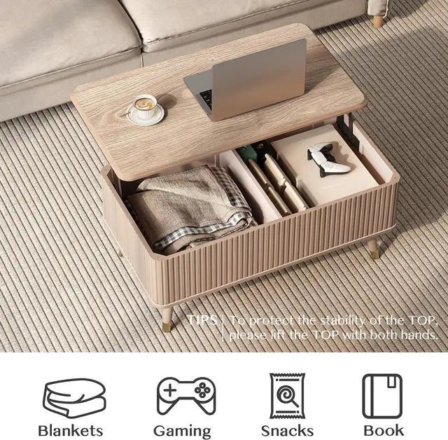 Alt view image 3 of 7 - JOINICE 38" Lift Top Coffee Table with Storage for Living Room,Oak