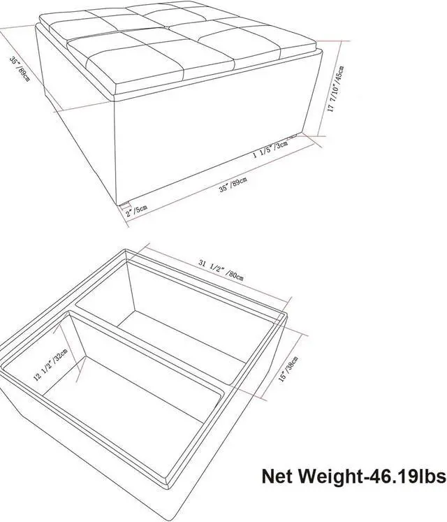 Alt view image 3 of 7 - SIMPLIHOME Avalon 35" Wide Vegan Leather Storage Ottoman in Umber Brown