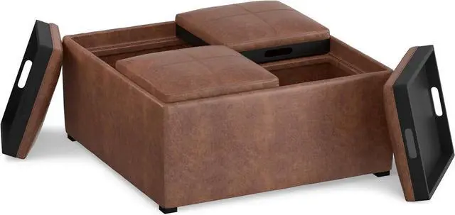 Alt view image 4 of 7 - SIMPLIHOME Avalon 35" Wide Vegan Leather Storage Ottoman in Umber Brown