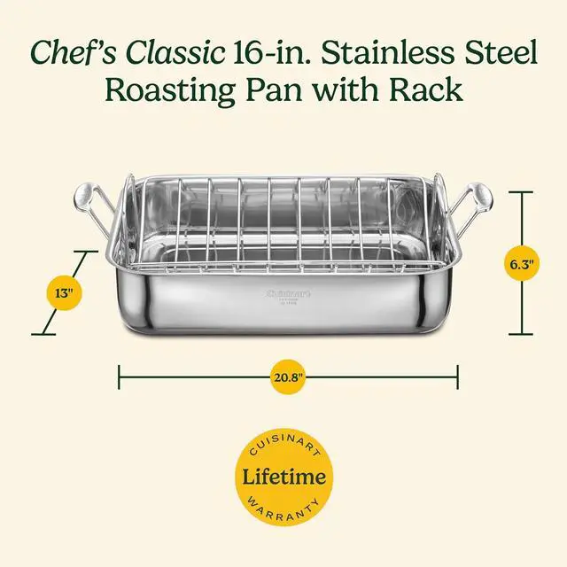 Alt view image 5 of 5 - Cuisinart 16-Inch Roasting Pan, Induction Compatible Premium Rectangular Roaster Pan With Rack, Stainless Steel Roasting Pan with Rack, Large Capacity, Dishwasher Safe
