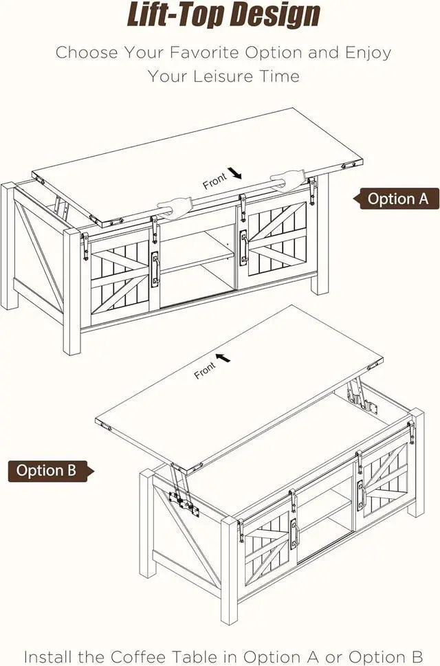 Alt view image 5 of 7 - OKD 48" Farmhouse Lift Top Coffee Table Sliding Barn Door ReclaimedBarnwood