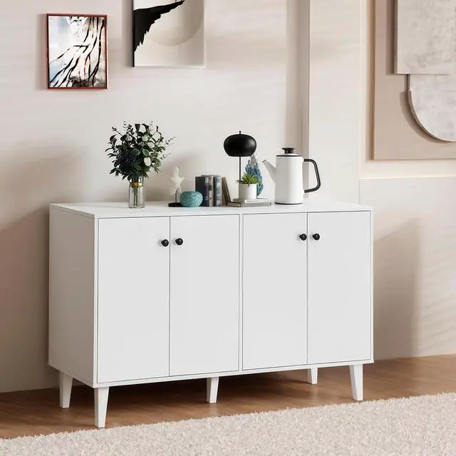 Alt view image 2 of 7 - Panana Sideboard Buffet Cabinet Kitchen Storage Cabinet Living Room 4 Doors Console Table (White)