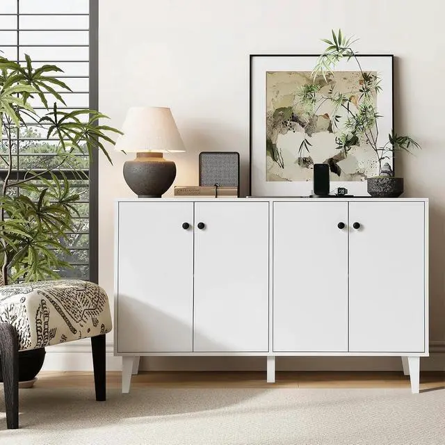 Alt view image 4 of 7 - Panana Sideboard Buffet Cabinet Kitchen Storage Cabinet Living Room 4 Doors Console Table (White)