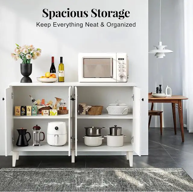 Alt view image 5 of 7 - Panana Sideboard Buffet Cabinet Kitchen Storage Cabinet Living Room 4 Doors Console Table (White)