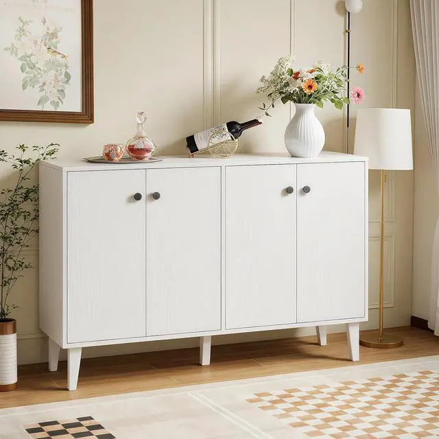 Alt view image 6 of 7 - Panana Sideboard Buffet Cabinet Kitchen Storage Cabinet Living Room 4 Doors Console Table (White)