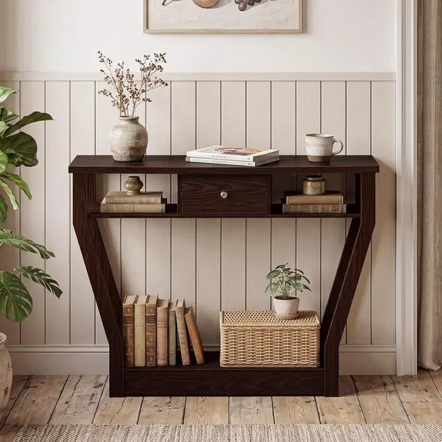 Alt view image 3 of 7 - KOTEK 43'' Console Table with Storage Drawer and Shelves, Narrow Sofa Table, Accent Foyer Table, Entryway Table for Hallway, Living Room, Easy Assembly (Coffee)