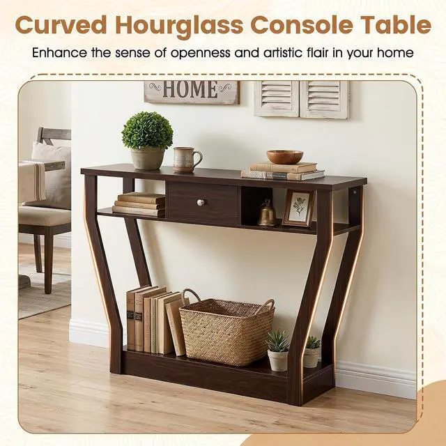 Alt view image 4 of 7 - KOTEK 43'' Console Table with Storage Drawer and Shelves, Narrow Sofa Table, Accent Foyer Table, Entryway Table for Hallway, Living Room, Easy Assembly (Coffee)