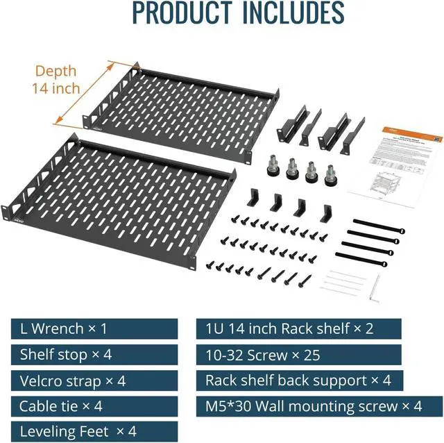 Alt view image 6 of 6 - Tecmojo 12U Open Frame Network Rack for IT & AV Gear, AV Rack Floor Standing or Wall Mounted,with 2 PCS 1U Rack Shelves & Mounting Hardware,Network Rack for 19" Networking,Audio and Video Device
