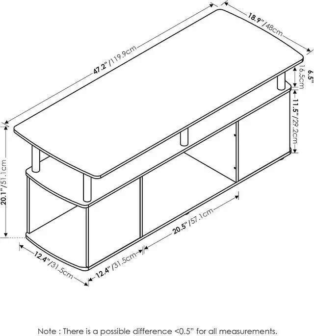 Alt view image 6 of 6 - Furinno Jaya TV Stand, 3-Tier Entertainment Center with Open Shelf, TV Console for TV up to 50 Inch with Side Storage Compartments, for Living Room, Bedroom, Americano/Stainless Steel