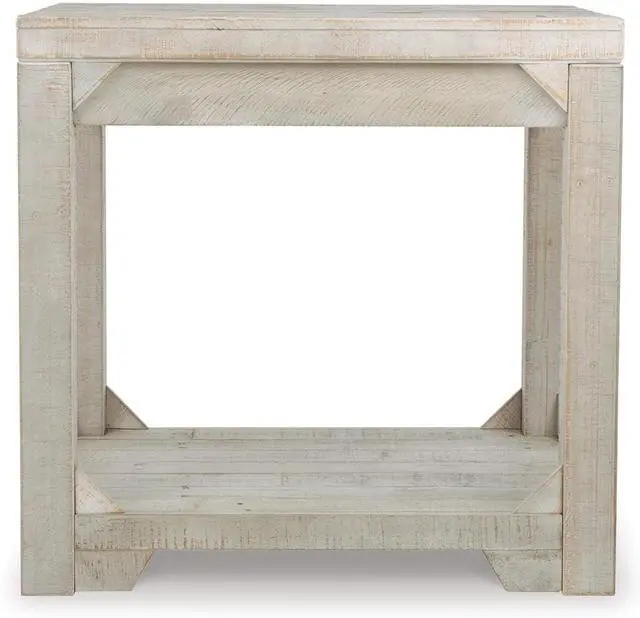 Alt view image 4 of 7 - Signature Design by Ashley Fregine Farmhouse Rectangular End Table with Lower Open Shelf, Triangle Bracket Accents, Wood, 25.25" High, Weathered White