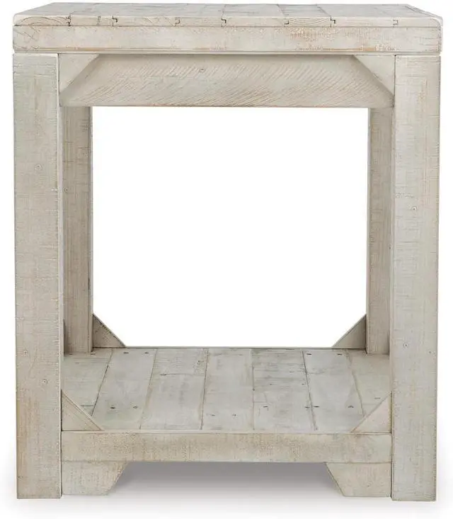 Alt view image 5 of 7 - Signature Design by Ashley Fregine Farmhouse Rectangular End Table with Lower Open Shelf, Triangle Bracket Accents, Wood, 25.25" High, Weathered White