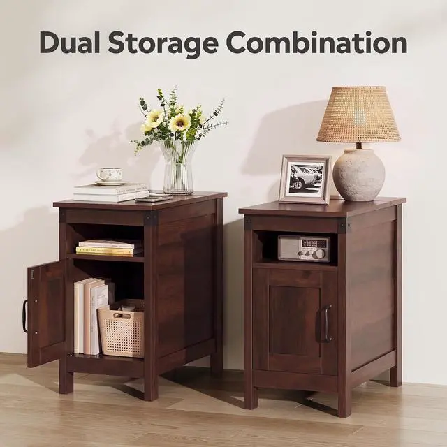Alt view image 4 of 7 - WLIVE End Tables with Charging Station & Storage Narrow Nightstand Cherry