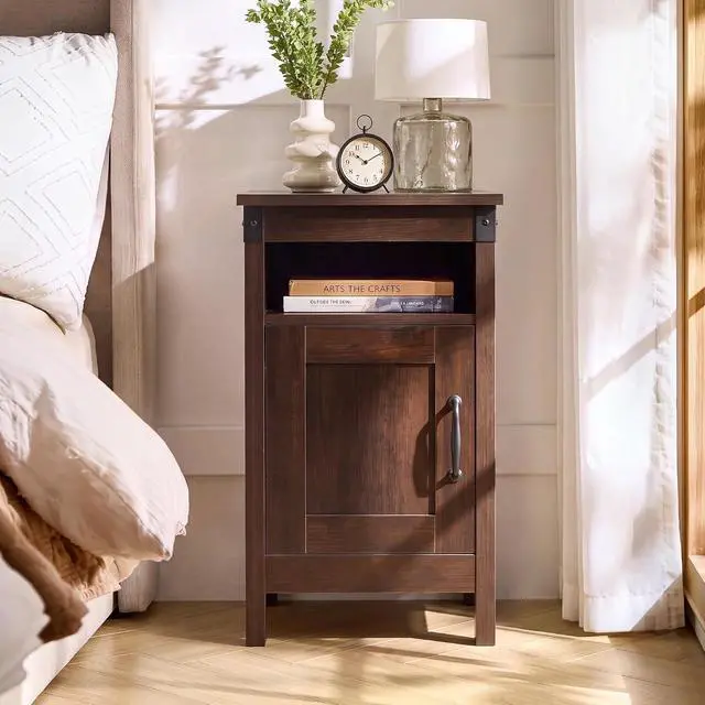 Alt view image 7 of 7 - WLIVE End Tables with Charging Station & Storage Narrow Nightstand Cherry
