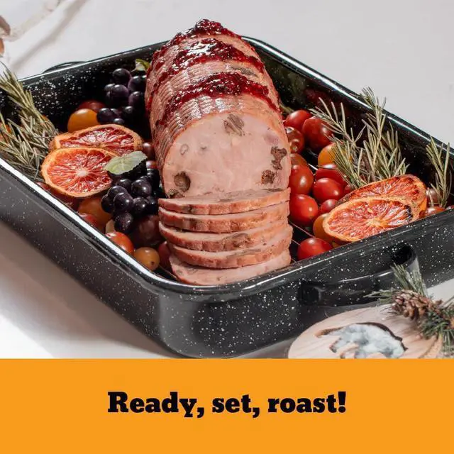 Alt view image 2 of 6 - Granite Ware Open Roasting Pan with Flat Rack (Speckled Black) - Accommodates up to 25 lb poultry or roast.