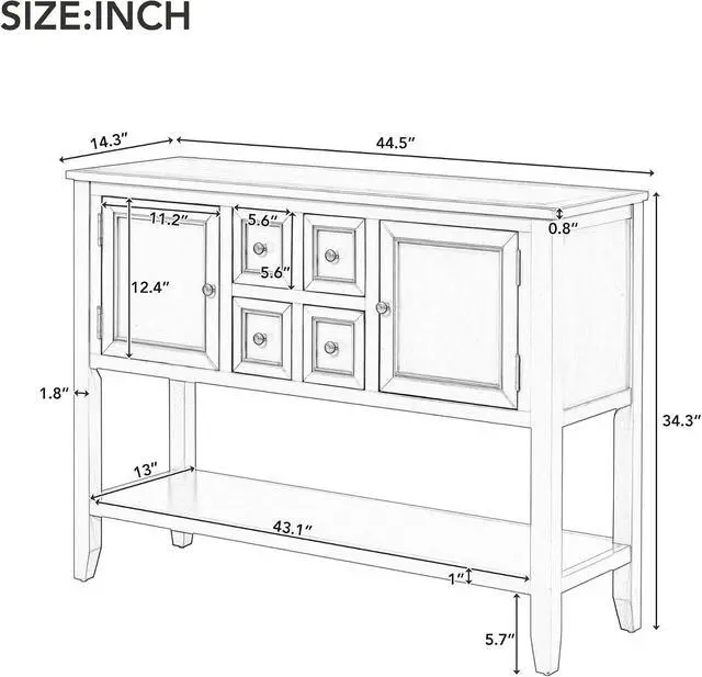 Alt view image 2 of 7 - Merax Wood Farmhouse Buffet Table with Storage Shelf, 2 Drawers and Cabinets Buffet Coffee Bar Cabinet for Living Room Dinning Room Kitchen (Dark Blue)
