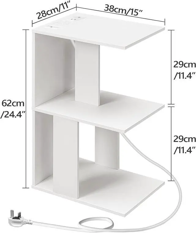 Alt view image 3 of 7 - MAHANCRIS Narrow Nightstand with Charging Station, White Side Table
