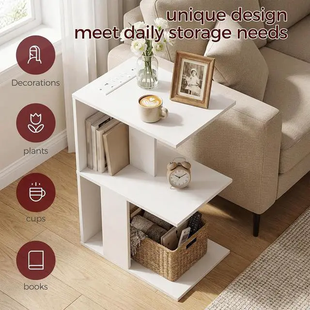 Alt view image 6 of 7 - MAHANCRIS Narrow Nightstand with Charging Station, White Side Table