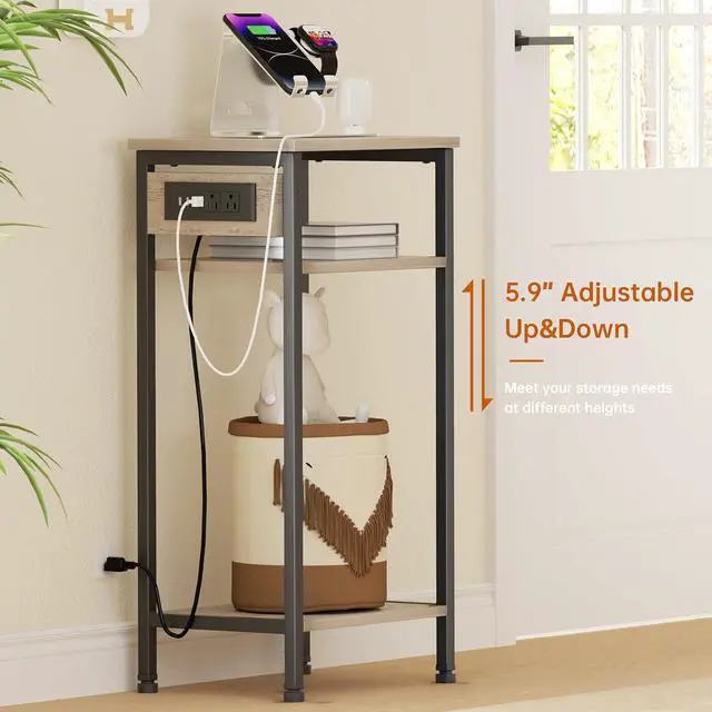 Alt view image 6 of 6 - Asgolion Tall End Table with Charging Station, Narrow Tall Side Table