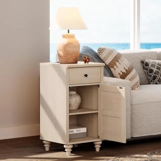 Alt view image 5 of 7 - WAMPAT Sideboard Buffet Cabinets with 4-Glass Door, Kitchen Storage Cabinets with Charging Station, Wood Coffee Bar Table with Adjustable Shelf & 2 Drawers for Dining Room, Living Room, Beige