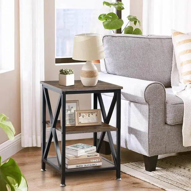 Alt view image 2 of 7 - Square End Tables Living Room Set of 2, 16" D x 16" W x 24" H, Rustic Brown