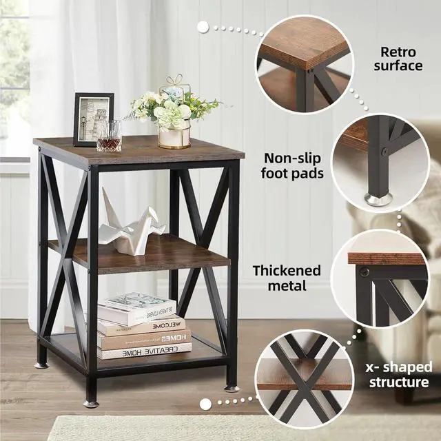 Alt view image 4 of 7 - Square End Tables Living Room Set of 2, 16" D x 16" W x 24" H, Rustic Brown