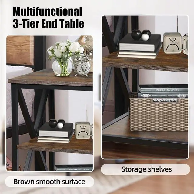 Alt view image 6 of 7 - Square End Tables Living Room Set of 2, 16" D x 16" W x 24" H, Rustic Brown