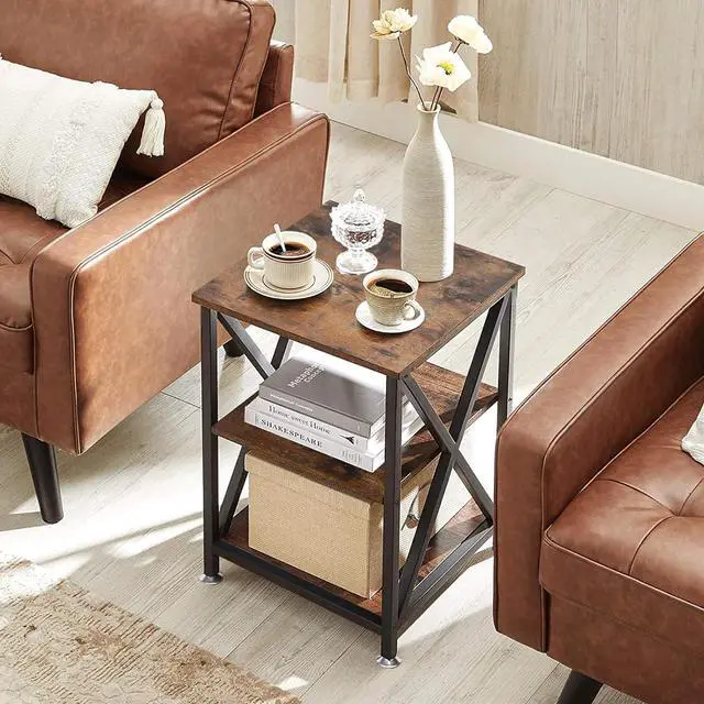 Alt view image 7 of 7 - Square End Tables Living Room Set of 2, 16" D x 16" W x 24" H, Rustic Brown
