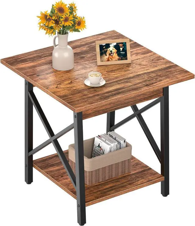Main image of GreenForest 24 Inch Square End Table, X-Frame with Large 2-Tier Storage