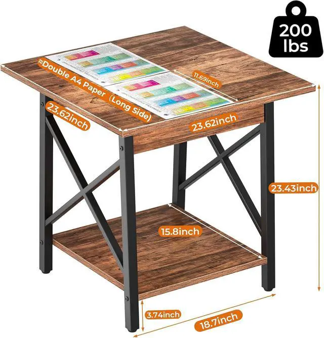 Alt view image 3 of 7 - GreenForest 24 Inch Square End Table, X-Frame with Large 2-Tier Storage