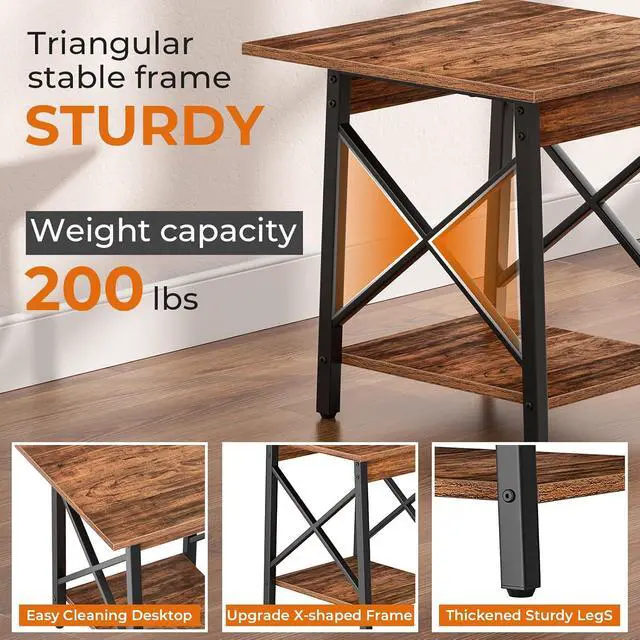 Alt view image 4 of 7 - GreenForest 24 Inch Square End Table, X-Frame with Large 2-Tier Storage