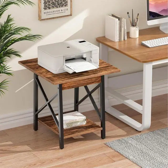 Alt view image 5 of 7 - GreenForest 24 Inch Square End Table, X-Frame with Large 2-Tier Storage