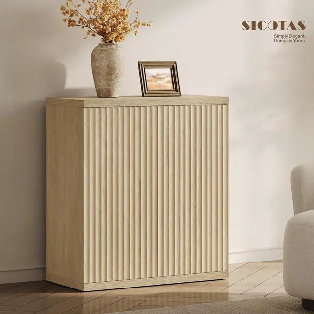 Alt view image 2 of 7 - SICOTAS Buffet Cabinet with Storage Sideboard Cabinet with Doors & Shelves