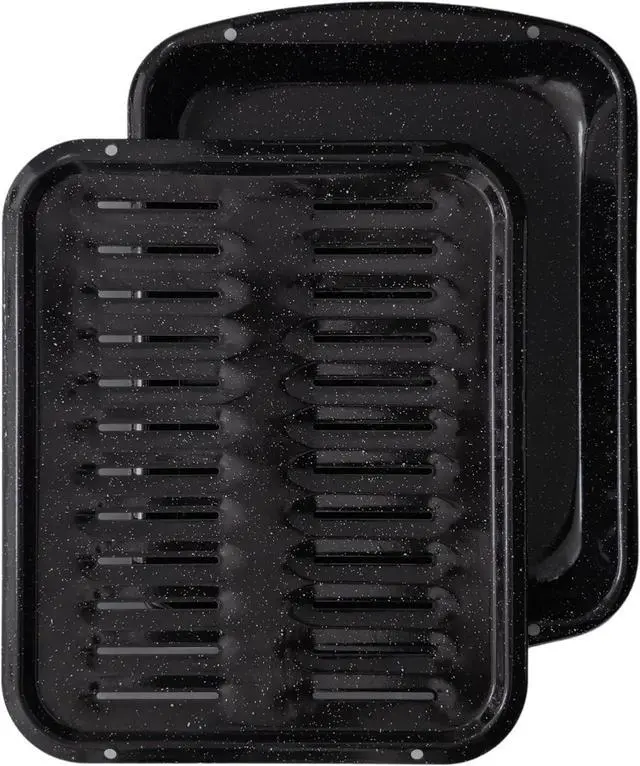 Main image of Broiler Pan for Oven Nonstick Porcelain Enamel Coated - W 12. 62" X L 16.75" GE WB48X10056 Replacement for Oven With Rack Withstands High Temperatures - Circulates Heat Evenly and Drains Fat