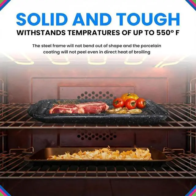 Alt view image 3 of 6 - Broiler Pan for Oven Nonstick Porcelain Enamel Coated - W 12. 62" X L 16.75" GE WB48X10056 Replacement for Oven With Rack Withstands High Temperatures - Circulates Heat Evenly and Drains Fat
