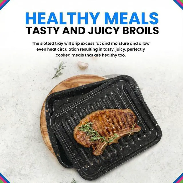Alt view image 4 of 6 - Broiler Pan for Oven Nonstick Porcelain Enamel Coated - W 12. 62" X L 16.75" GE WB48X10056 Replacement for Oven With Rack Withstands High Temperatures - Circulates Heat Evenly and Drains Fat
