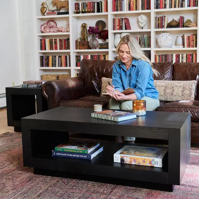 Alt view image 2 of 7 - Maven Lane Artemis Coffee Table with Storage, Black Solid Wood, 18"
