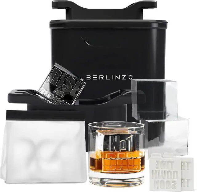 Main image of Berlinzo Clear Ice Cube Maker Mold - 4 2.1in Whiskey Squares, Non-Electric
