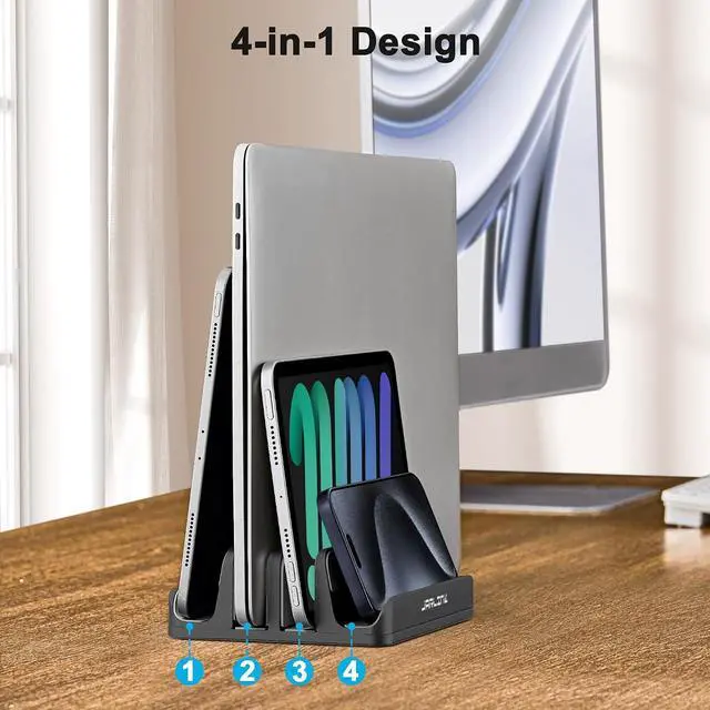 Alt view image 7 of 7 - JARLINK 4-in-1 Adjustable Vertical Laptop Stand, Aluminum Holder, Black