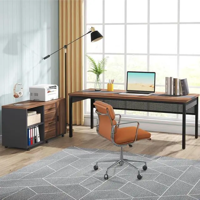 Alt view image 4 of 7 - Tribesigns 71 Inch Executive Desk with Filing Cabinet, L Shaped Office Desk