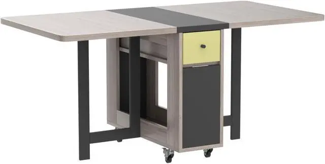 Alt view image 4 of 7 - FUNROLUX Drop Leaf Folding Dining Table with Storage, 2 Drawers, Grey