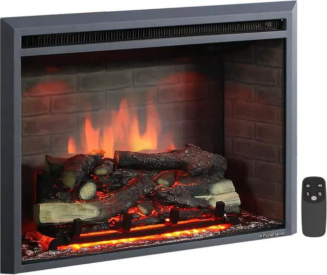 Main image of PuraFlame Western Electric Fireplace Insert with Fire Crackling Sound, Remote Control, 750/1500W, Black, 33 1/16 Inches Wide, 25 9/16 Inches High