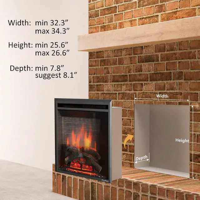 Alt view image 3 of 7 - PuraFlame Western Electric Fireplace Insert with Fire Crackling Sound, Remote Control, 750/1500W, Black, 33 1/16 Inches Wide, 25 9/16 Inches High
