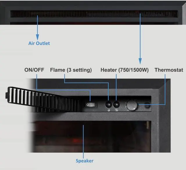 Alt view image 5 of 7 - PuraFlame Western Electric Fireplace Insert with Fire Crackling Sound, Remote Control, 750/1500W, Black, 33 1/16 Inches Wide, 25 9/16 Inches High