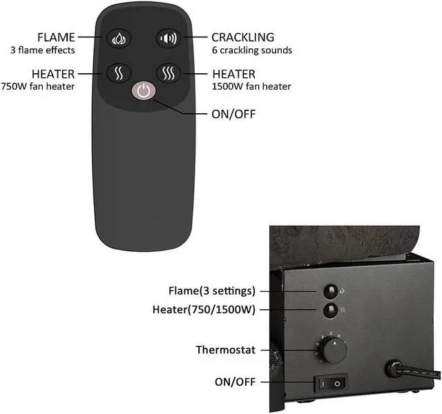 Alt view image 6 of 7 - LegendFlame 23" W Free Standing Electric Fireplace Log Set (EF290), Fireplace Insert, Heater 750W/1500W, Crackling Sound, Remote Control