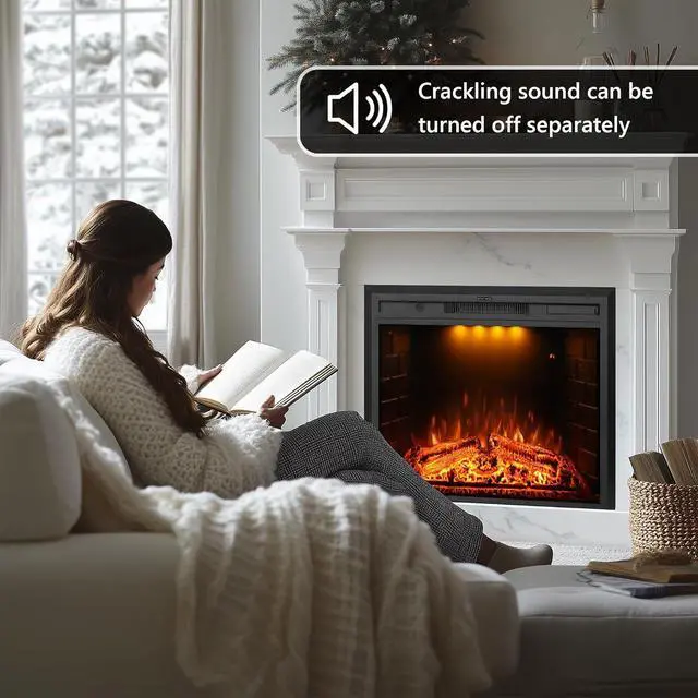 Alt view image 2 of 7 - 36 inch Electric Fireplace, Wall Fireplace Electric with Remote Control, Realistic Log and Crackling Sound, Overheating Protection and Timer, 750/1500W Black